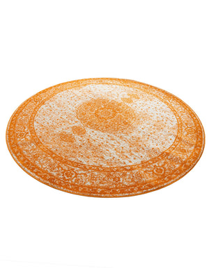 Orange 7' 10 x 7' 10 Bromley Round Area Rug 100% Polypropylene With Cotton Backing Vintage Distressed Colorful Traditional Carpet for Living Dining Rooms Offices for Sale at Rug Engine