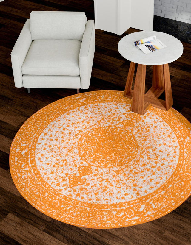 Orange 10' x 10' Bromley Round Area Rug 100% Polypropylene With Cotton Backing Vintage Distressed Colorful Traditional Carpet for Living Dining Rooms Offices for Sale at Rug Engine