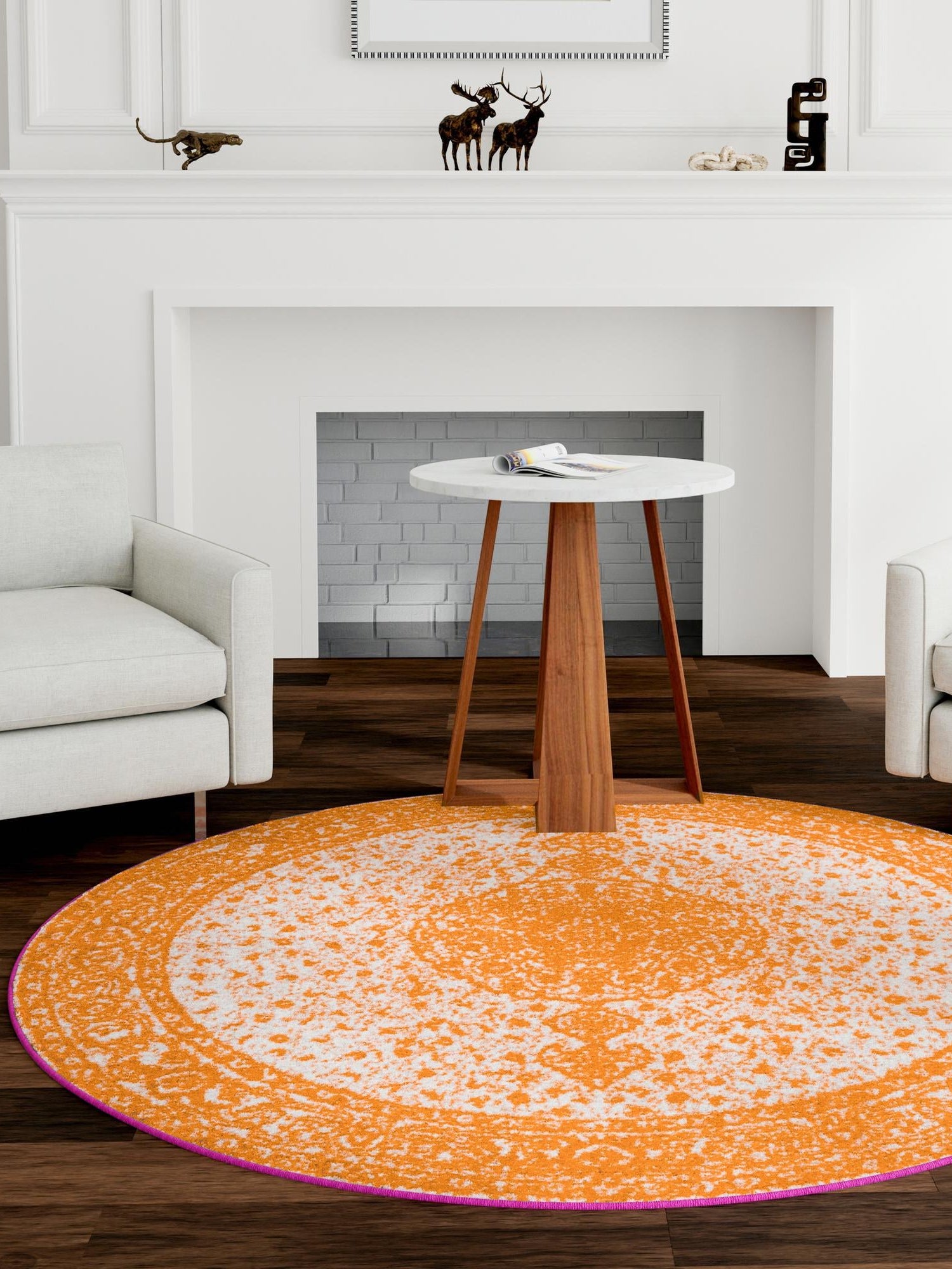 Orange 10' x 10' Bromley Round Area Rug 100% Polypropylene With Cotton Backing Vintage Distressed Colorful Traditional Carpet for Living Dining Rooms Offices for Sale at Rug Engine