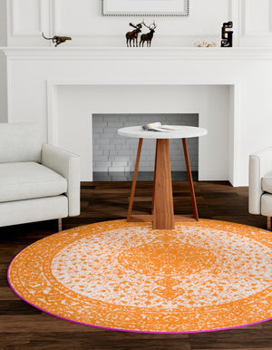 Orange 10' x 10' Bromley Round Area Rug 100% Polypropylene With Cotton Backing Vintage Distressed Colorful Traditional Carpet for Living Dining Rooms Offices for Sale at Rug Engine