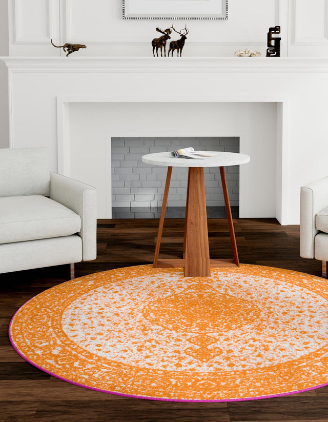 Orange 10' x 10' Bromley Round Area Rug 100% Polypropylene With Cotton Backing Vintage Distressed Colorful Traditional Carpet for Living Dining Rooms Offices for Sale at Rug Engine