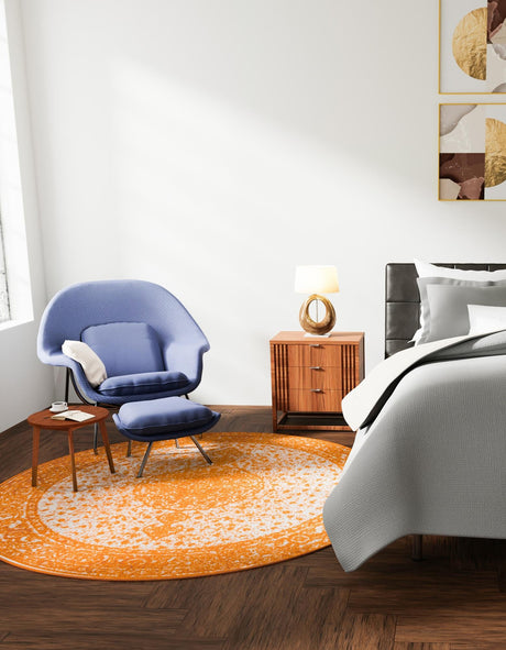 Orange 10' x 10' Bromley Round Area Rug 100% Polypropylene With Cotton Backing Vintage Distressed Colorful Traditional Carpet for Living Dining Rooms Offices for Sale at Rug Engine