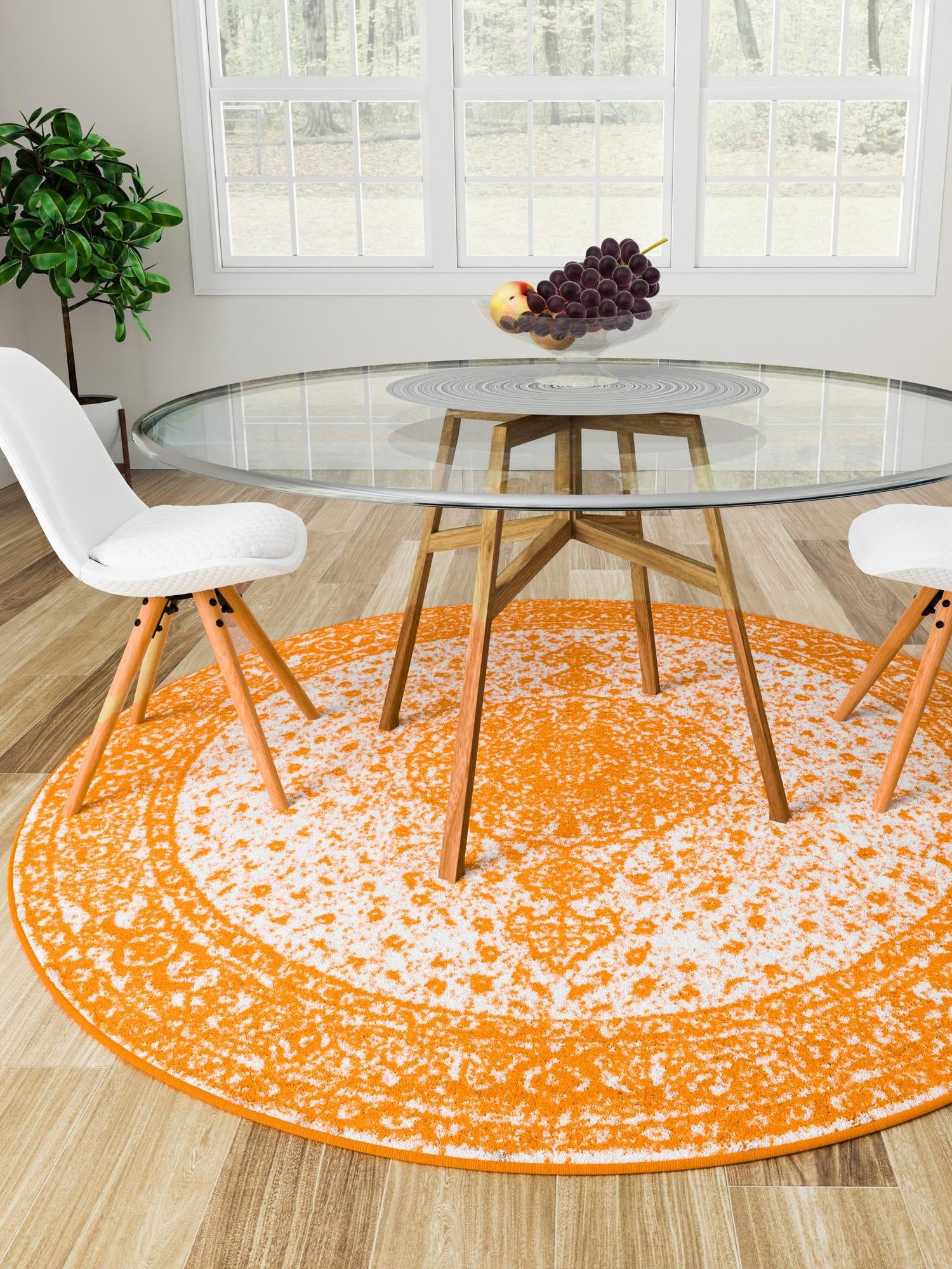Orange 10' x 10' Bromley Round Area Rug 100% Polypropylene With Cotton Backing Vintage Distressed Colorful Traditional Carpet for Living Dining Rooms Offices for Sale at Rug Engine