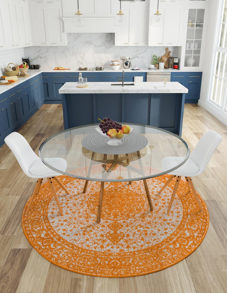 Orange 10' x 10' Bromley Round Area Rug 100% Polypropylene With Cotton Backing Vintage Distressed Colorful Traditional Carpet for Living Dining Rooms Offices for Sale at Rug Engine