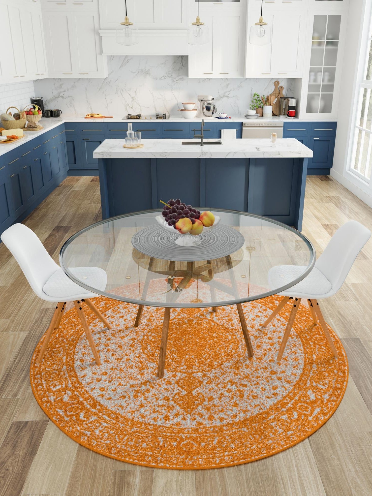 Orange 5' 3 x 5' 3 Bromley Round Area Rug 100% Polypropylene With Cotton Backing Vintage Distressed Colorful Traditional Carpet for Living Dining Rooms Offices for Sale at Rug Engine