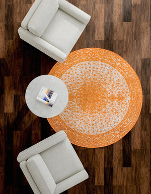 Orange 5' 3 x 5' 3 Bromley Round Area Rug 100% Polypropylene With Cotton Backing Vintage Distressed Colorful Traditional Carpet for Living Dining Rooms Offices for Sale at Rug Engine