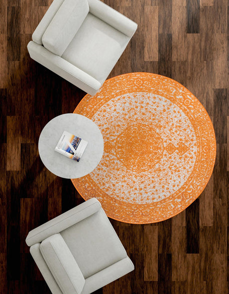 Orange 5' 3 x 5' 3 Bromley Round Area Rug 100% Polypropylene With Cotton Backing Vintage Distressed Colorful Traditional Carpet for Living Dining Rooms Offices for Sale at Rug Engine