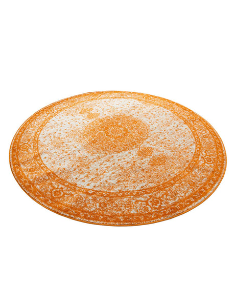 Orange 7' 10 x 7' 10 Bromley Round Area Rug 100% Polypropylene With Cotton Backing Vintage Distressed Colorful Traditional Carpet for Living Dining Rooms Offices for Sale at Rug Engine