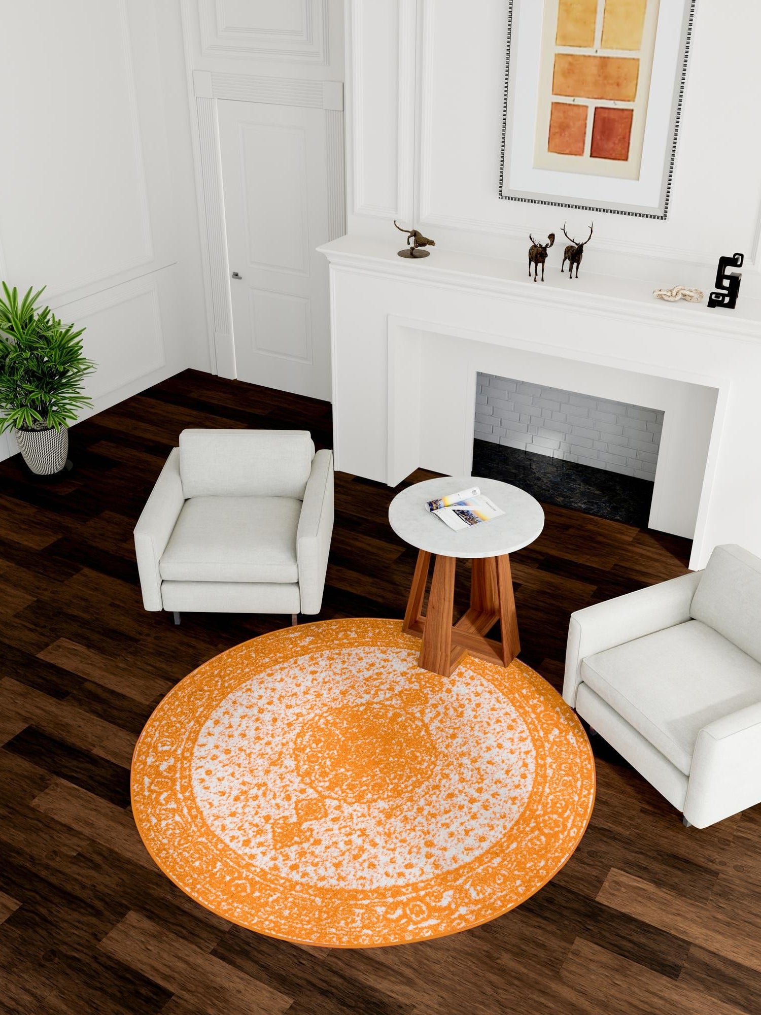 Orange 5' 3 x 5' 3 Bromley Round Area Rug 100% Polypropylene With Cotton Backing Vintage Distressed Colorful Traditional Carpet for Living Dining Rooms Offices for Sale at Rug Engine