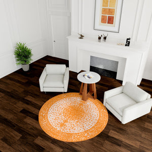 Orange 5' 3 x 5' 3 Bromley Round Area Rug 100% Polypropylene With Cotton Backing Vintage Distressed Colorful Traditional Carpet for Living Dining Rooms Offices for Sale at Rug Engine