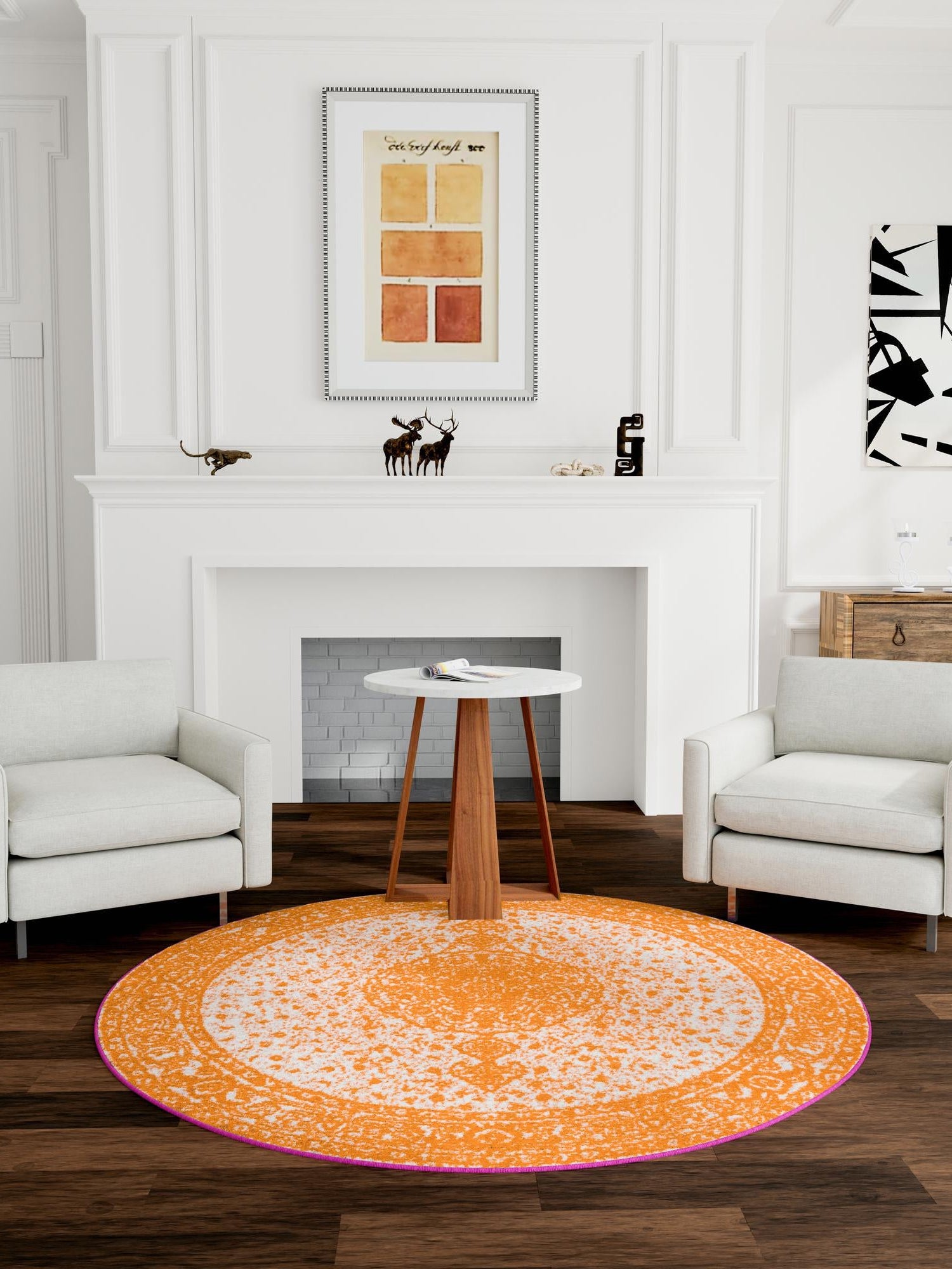 Orange 5' 3 x 5' 3 Bromley Round Area Rug 100% Polypropylene With Cotton Backing Vintage Distressed Colorful Traditional Carpet for Living Dining Rooms Offices for Sale at Rug Engine