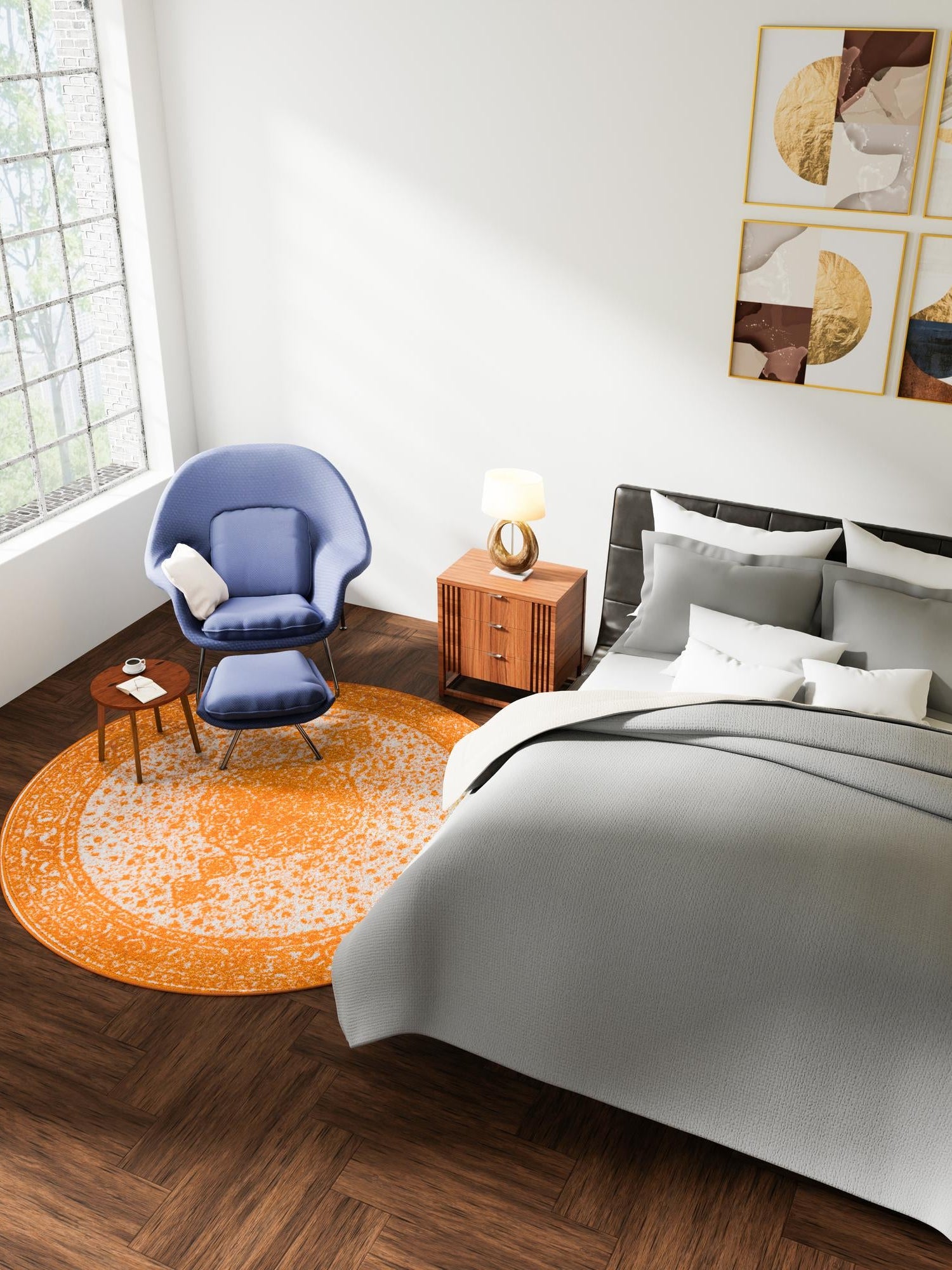 Orange 5' 3 x 5' 3 Bromley Round Area Rug 100% Polypropylene With Cotton Backing Vintage Distressed Colorful Traditional Carpet for Living Dining Rooms Offices for Sale at Rug Engine