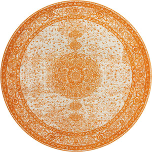Orange 7' 10 x 7' 10 Bromley Round Area Rug 100% Polypropylene With Cotton Backing Vintage Distressed Colorful Traditional Carpet for Living Dining Rooms Offices for Sale at Rug Engine