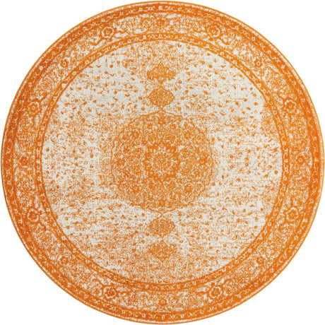 Orange 7' 10 x 7' 10 Bromley Round Area Rug 100% Polypropylene With Cotton Backing Vintage Distressed Colorful Traditional Carpet for Living Dining Rooms Offices for Sale at Rug Engine