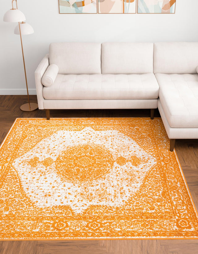 Orange 10' x 10' Bromley Square Area Rug 100% Polypropylene With Cotton Backing Vintage Distressed Colorful Traditional Carpet for Living Dining Rooms Offices for Sale at Rug Engine