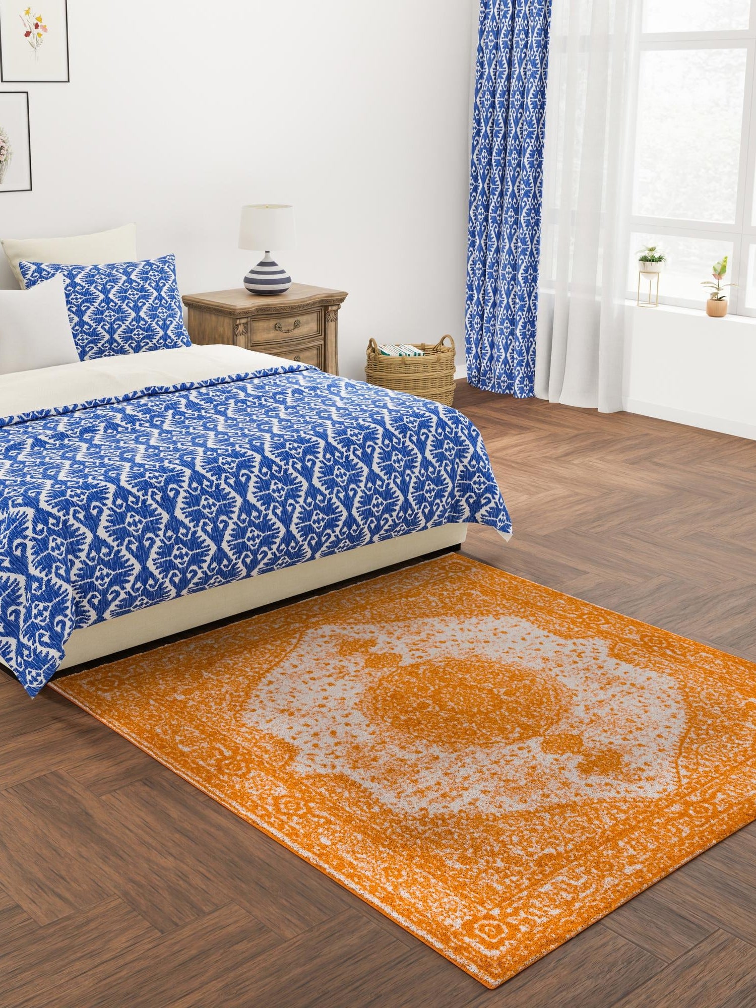 Orange 10' x 10' Bromley Square Area Rug 100% Polypropylene With Cotton Backing Vintage Distressed Colorful Traditional Carpet for Living Dining Rooms Offices for Sale at Rug Engine