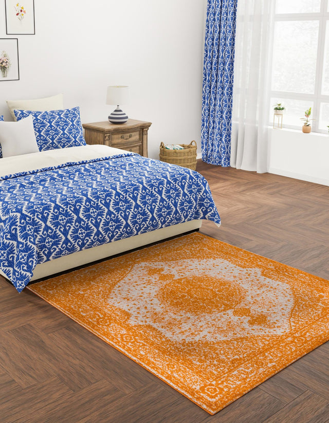 Orange 10' x 10' Bromley Square Area Rug 100% Polypropylene With Cotton Backing Vintage Distressed Colorful Traditional Carpet for Living Dining Rooms Offices for Sale at Rug Engine