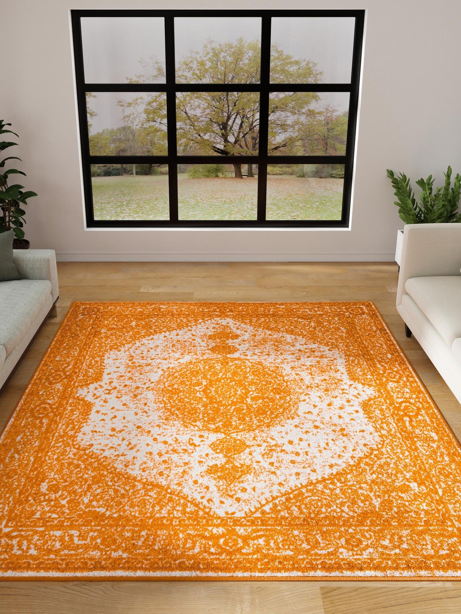 Orange 10' x 10' Bromley Square Area Rug 100% Polypropylene With Cotton Backing Vintage Distressed Colorful Traditional Carpet for Living Dining Rooms Offices for Sale at Rug Engine