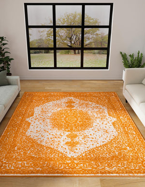 Orange 10' x 10' Bromley Square Area Rug 100% Polypropylene With Cotton Backing Vintage Distressed Colorful Traditional Carpet for Living Dining Rooms Offices for Sale at Rug Engine