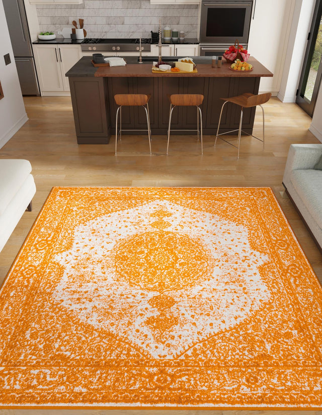 Orange 7' 10 x 7' 10 Bromley Square Area Rug 100% Polypropylene With Cotton Backing Vintage Distressed Colorful Traditional Carpet for Living Dining Rooms Offices for Sale at Rug Engine