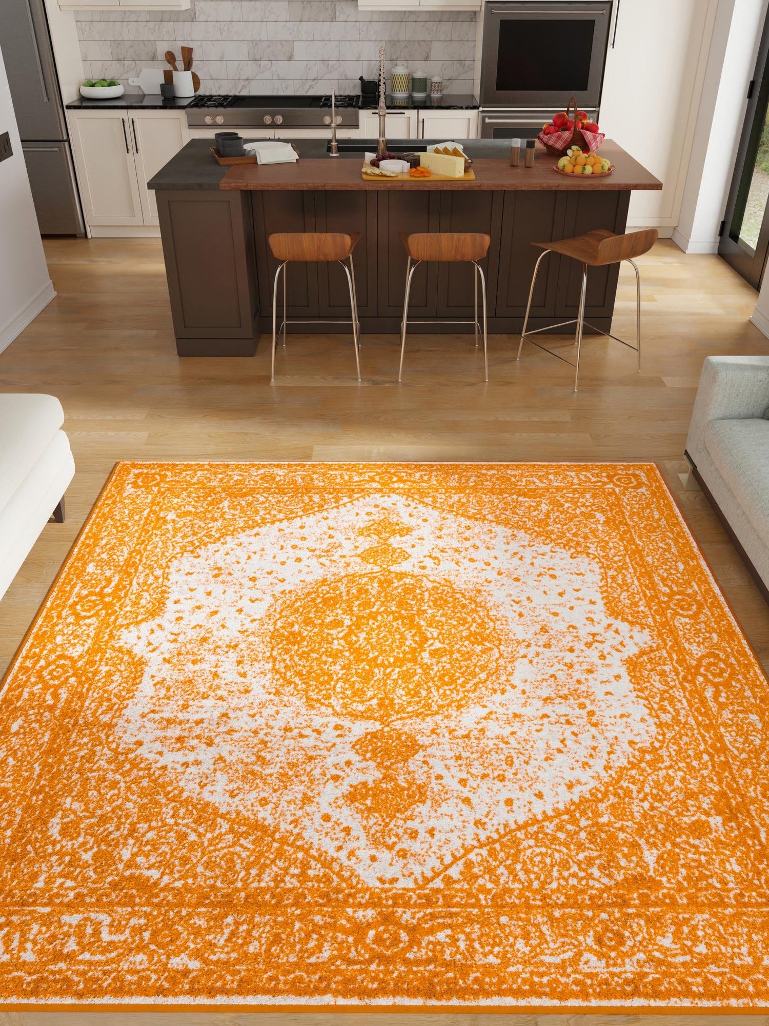 Orange 10' x 10' Bromley Square Area Rug 100% Polypropylene With Cotton Backing Vintage Distressed Colorful Traditional Carpet for Living Dining Rooms Offices for Sale at Rug Engine