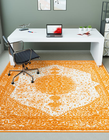Orange 10' x 10' Bromley Square Area Rug 100% Polypropylene With Cotton Backing Vintage Distressed Colorful Traditional Carpet for Living Dining Rooms Offices for Sale at Rug Engine