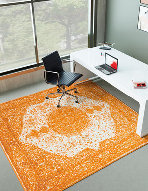 Orange 7' 10 x 7' 10 Bromley Square Area Rug 100% Polypropylene With Cotton Backing Vintage Distressed Colorful Traditional Carpet for Living Dining Rooms Offices for Sale at Rug Engine
