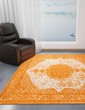 Orange 7' 10 x 7' 10 Bromley Square Area Rug 100% Polypropylene With Cotton Backing Vintage Distressed Colorful Traditional Carpet for Living Dining Rooms Offices for Sale at Rug Engine