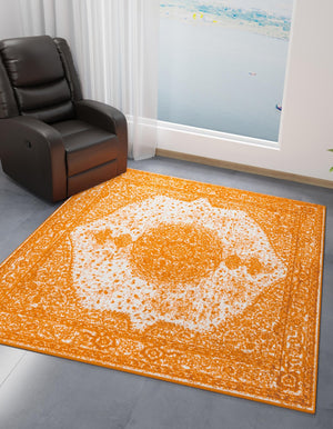 Orange 10' x 10' Bromley Square Area Rug 100% Polypropylene With Cotton Backing Vintage Distressed Colorful Traditional Carpet for Living Dining Rooms Offices for Sale at Rug Engine