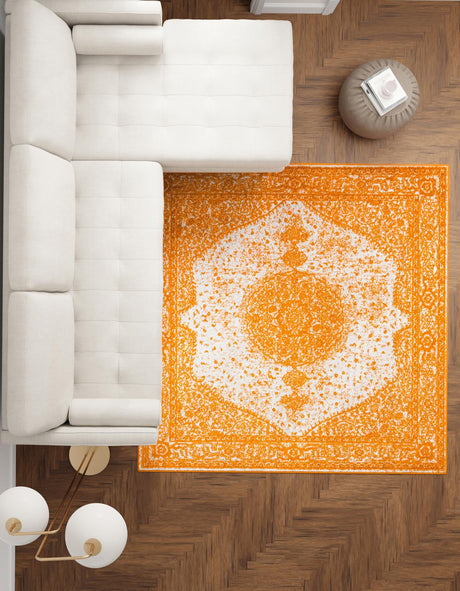 Orange 10' x 10' Bromley Square Area Rug 100% Polypropylene With Cotton Backing Vintage Distressed Colorful Traditional Carpet for Living Dining Rooms Offices for Sale at Rug Engine