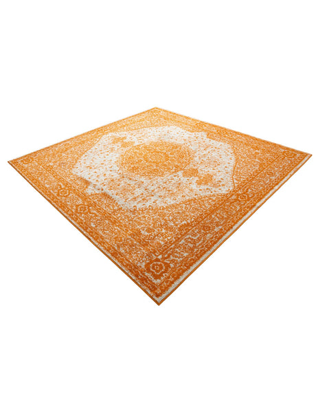 Orange 7' 10 x 7' 10 Bromley Square Area Rug 100% Polypropylene With Cotton Backing Vintage Distressed Colorful Traditional Carpet for Living Dining Rooms Offices for Sale at Rug Engine