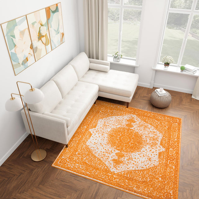 Orange 10' x 10' Bromley Square Area Rug 100% Polypropylene With Cotton Backing Vintage Distressed Colorful Traditional Carpet for Living Dining Rooms Offices for Sale at Rug Engine