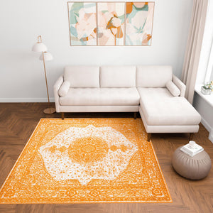 Orange 10' x 10' Bromley Square Area Rug 100% Polypropylene With Cotton Backing Vintage Distressed Colorful Traditional Carpet for Living Dining Rooms Offices for Sale at Rug Engine