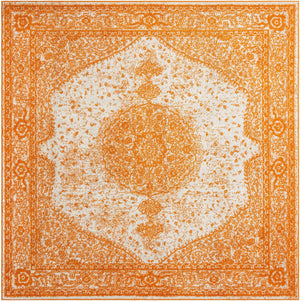 Orange 7' 10 x 7' 10 Bromley Square Area Rug 100% Polypropylene With Cotton Backing Vintage Distressed Colorful Traditional Carpet for Living Dining Rooms Offices for Sale at Rug Engine