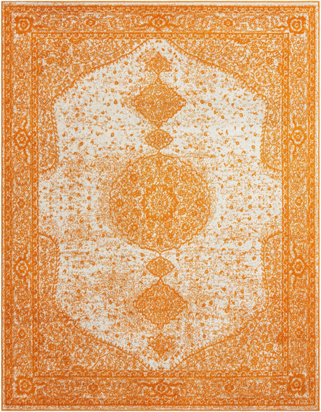 Orange 7' 10 x 10' Bromley Rectangle Area Rug 100% Polypropylene With Cotton Backing Vintage Distressed Colorful Traditional Carpet for Living Dining Rooms Offices for Sale at Rug Engine