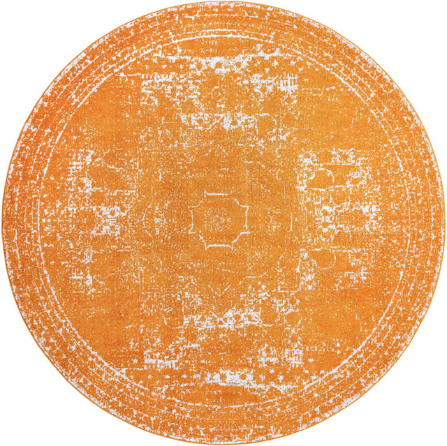 Orange 10' x 10' Bromley Round Area Rug 100% Polypropylene With Cotton Backing Vintage Distressed Colorful Traditional Carpet for Living Dining Rooms Offices for Sale at Rug Engine