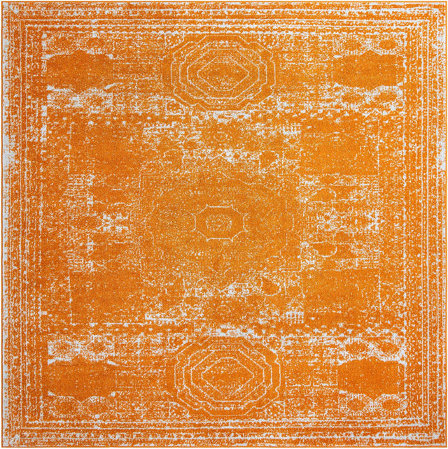 Orange 10' x 10' Bromley Square Area Rug 100% Polypropylene With Cotton Backing Vintage Distressed Colorful Traditional Carpet for Living Dining Rooms Offices for Sale at Rug Engine
