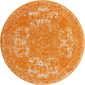 Orange 3' 1 x 3' 1 Bromley Round Area Rug 100% Polypropylene With Cotton Backing Vintage Distressed Colorful Traditional Carpet for Living Dining Rooms Offices for Sale at Rug Engine