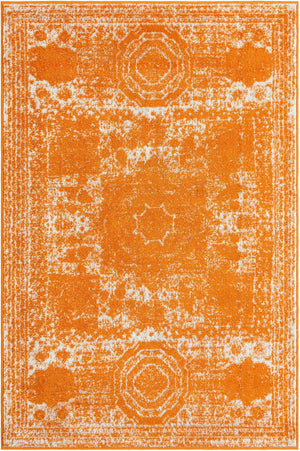Orange 4' 1 x 6' 1 Bromley Rectangle Area Rug 100% Polypropylene With Cotton Backing Vintage Distressed Colorful Traditional Carpet for Living Dining Rooms Offices for Sale at Rug Engine