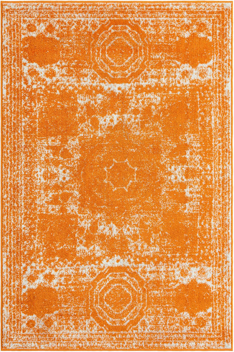 Orange 4' 1 x 6' 1 Bromley Rectangle Area Rug 100% Polypropylene With Cotton Backing Vintage Distressed Colorful Traditional Carpet for Living Dining Rooms Offices for Sale at Rug Engine