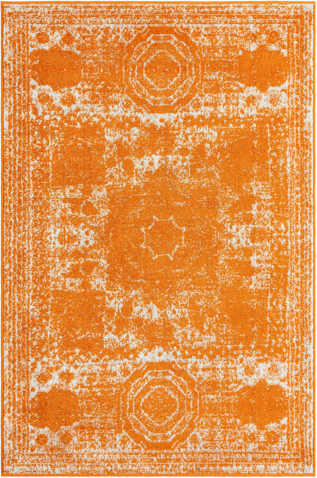 Orange 4' 1 x 6' 1 Bromley Rectangle Area Rug 100% Polypropylene With Cotton Backing Vintage Distressed Colorful Traditional Carpet for Living Dining Rooms Offices for Sale at Rug Engine