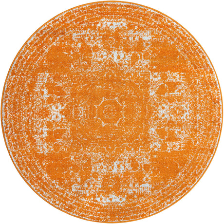 Orange 5' 3 x 5' 3 Bromley Round Area Rug 100% Polypropylene With Cotton Backing Vintage Distressed Colorful Traditional Carpet for Living Dining Rooms Offices for Sale at Rug Engine