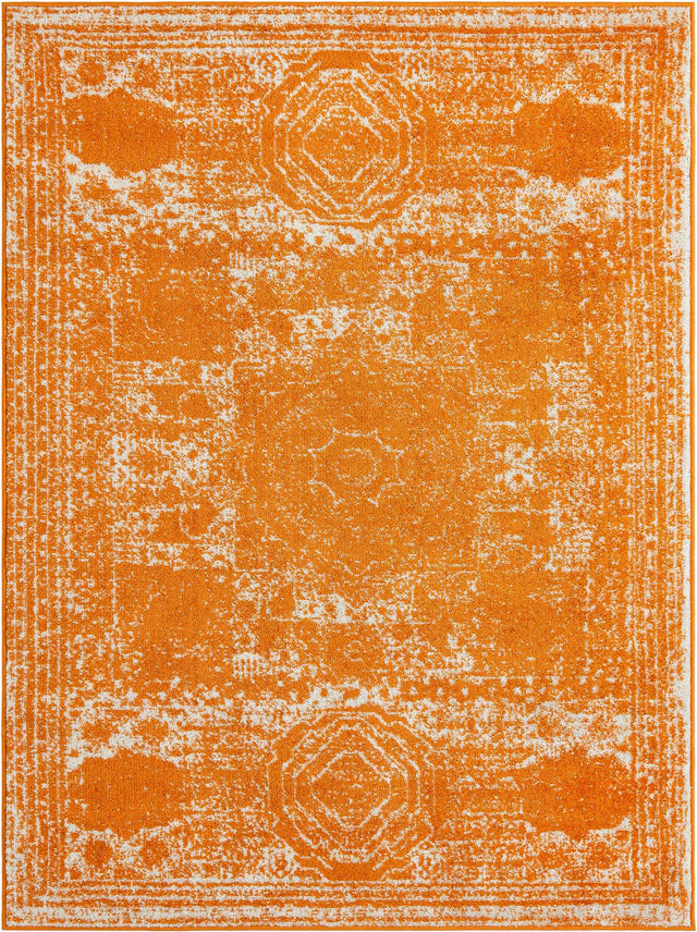 Orange 5' 3 x 7' 1 Bromley Rectangle Area Rug 100% Polypropylene With Cotton Backing Vintage Distressed Colorful Traditional Carpet for Living Dining Rooms Offices for Sale at Rug Engine