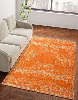 Orange 4' 1 x 6' 1 Bromley Rectangle Area Rug 100% Polypropylene With Cotton Backing Vintage Distressed Colorful Traditional Carpet for Living Dining Rooms Offices for Sale at Rug Engine