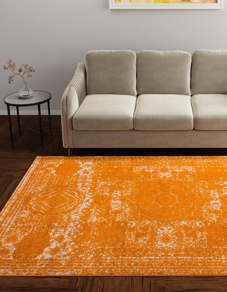 Orange 9' x 12' Bromley Rectangle Area Rug 100% Polypropylene With Cotton Backing Vintage Distressed Colorful Traditional Carpet for Living Dining Rooms Offices for Sale at Rug Engine