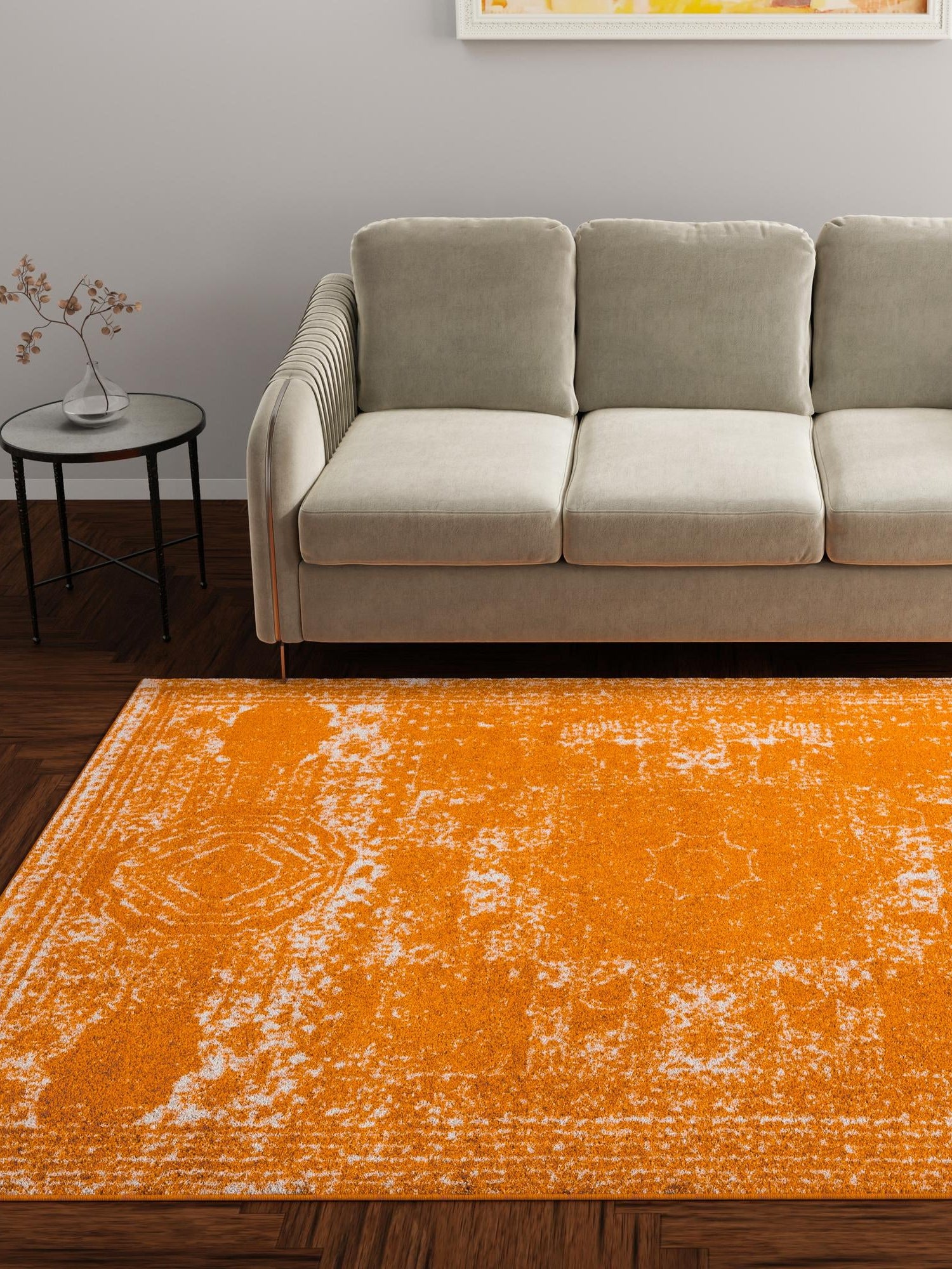 Orange 4' 1 x 6' 1 Bromley Rectangle Area Rug 100% Polypropylene With Cotton Backing Vintage Distressed Colorful Traditional Carpet for Living Dining Rooms Offices for Sale at Rug Engine