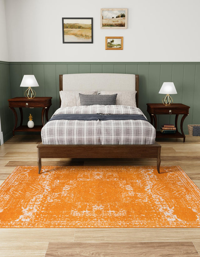 Orange 9' x 12' Bromley Rectangle Area Rug 100% Polypropylene With Cotton Backing Vintage Distressed Colorful Traditional Carpet for Living Dining Rooms Offices for Sale at Rug Engine