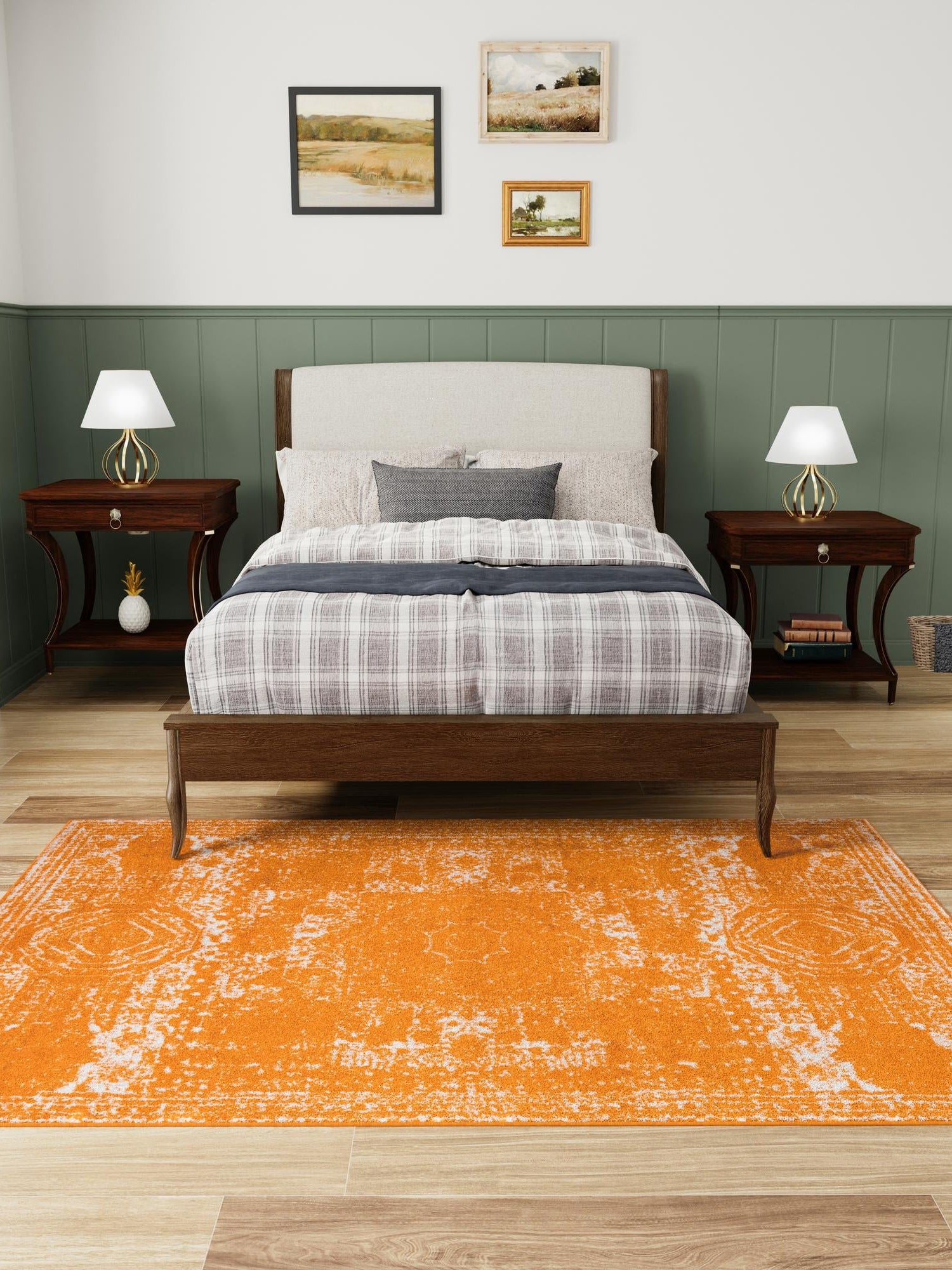 Orange 5' 3 x 8' Bromley Rectangle Area Rug 100% Polypropylene With Cotton Backing Vintage Distressed Colorful Traditional Carpet for Living Dining Rooms Offices for Sale at Rug Engine