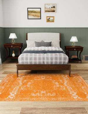 Orange 7' 10 x 10' Bromley Rectangle Area Rug 100% Polypropylene With Cotton Backing Vintage Distressed Colorful Traditional Carpet for Living Dining Rooms Offices for Sale at Rug Engine