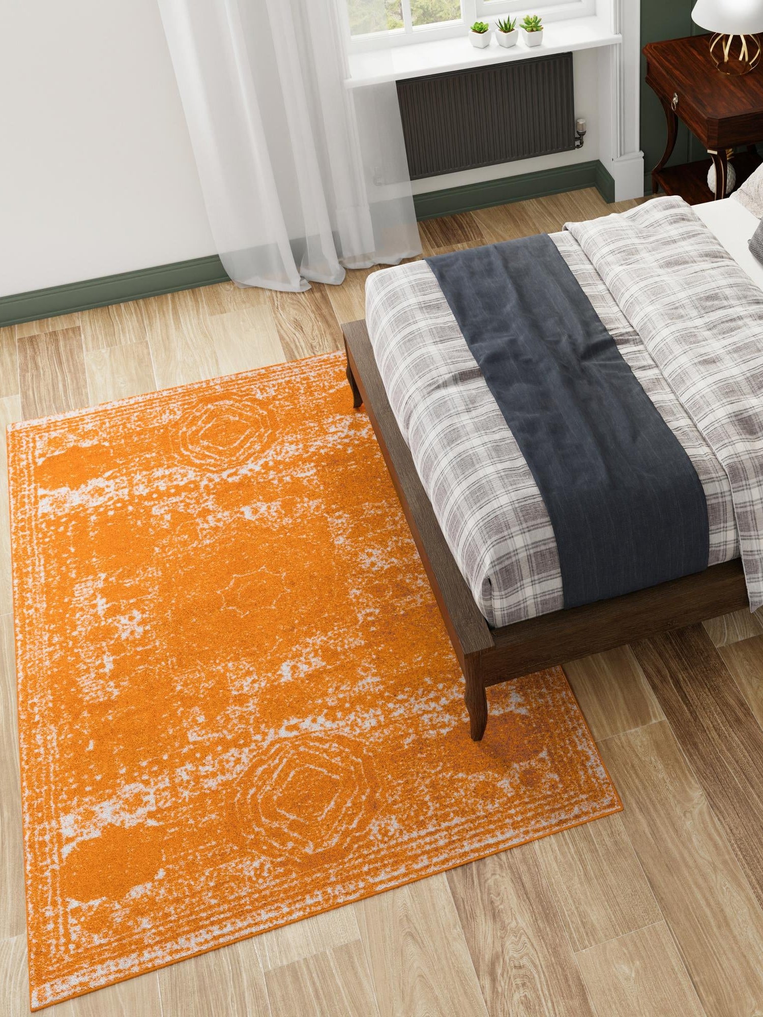 Orange 9' x 12' Bromley Rectangle Area Rug 100% Polypropylene With Cotton Backing Vintage Distressed Colorful Traditional Carpet for Living Dining Rooms Offices for Sale at Rug Engine